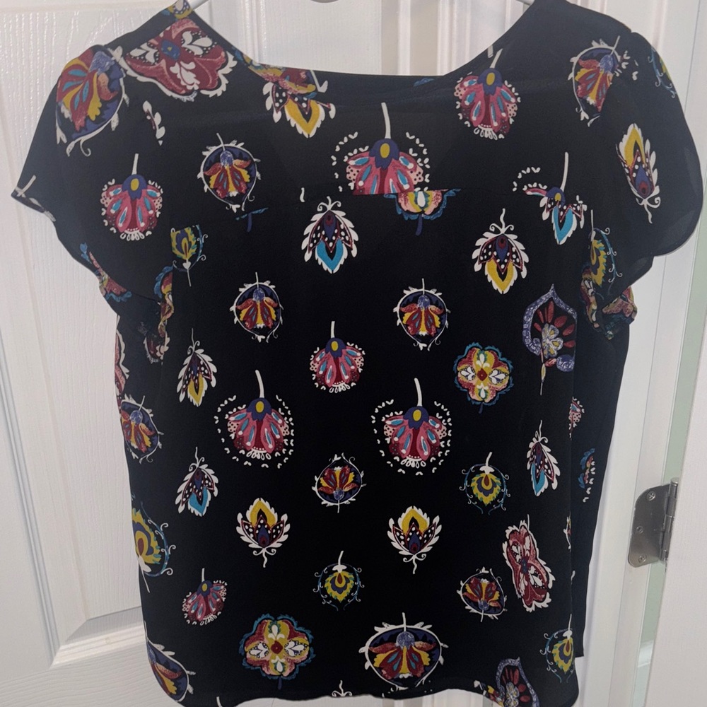 LOFT Boho Patterned Black Blouse